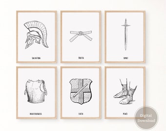 Full Armor of God, 6 DIGITAL PRINTS, Ephesians 6:13-17, Bible Print, Bible Poster, Armor of God, Bible Verse Print | Minimalist