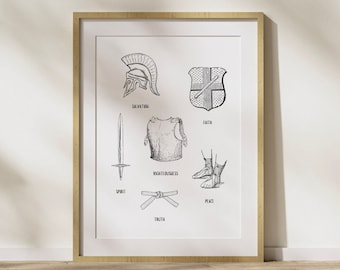 Full Armor of God, DIGITAL PRINT, Ephesians 6:13-17, Bible Print, Bible Poster, Armor of God, Bible Verse Print | Minimalist