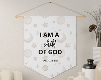 I Am A Child Of God Nursery Pennant | Christian Baby Gift, Christian Nursery Banner, Christian Kids Decor, Christian Wall Art | Stars