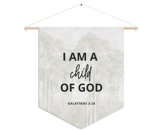 Ik ben een kind van God kwekerij wimpel | Christelijk babycadeau, christelijke kwekerij banner, christelijk kinderdecor, christelijke muurkunst | Zachte salie