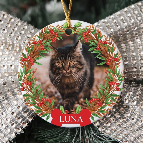 Personalized Pet Ornament With Name, Custom Cat Christmas Ornament, Pet Portrait Name Gift,Custom Cat/Dog Photo Ornament,Christmas Keepksake