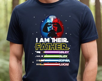 Custom Star Wars Dad Shirt With Kids Names, Father's Day Gift Shirt, Personalized Dad Shirt with Names, Darth Vader Lightsaber Kids Shirt