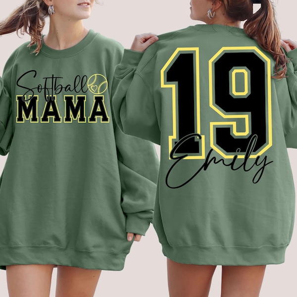 Softball Mama Customized Sweatshirt with Player Name and Number, Personalized Softball Mom Crewneck, Game Day Support Gift for Mom