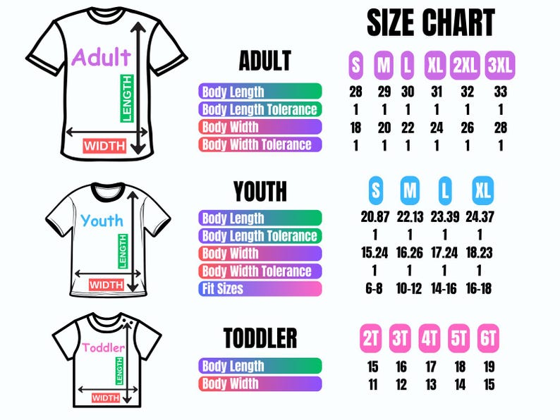 a t - shirt size chart for a child's body length chart