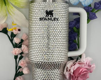Vaso Stanley con diamantes de imitación personalizado: vaso brillante con tapa y pajita