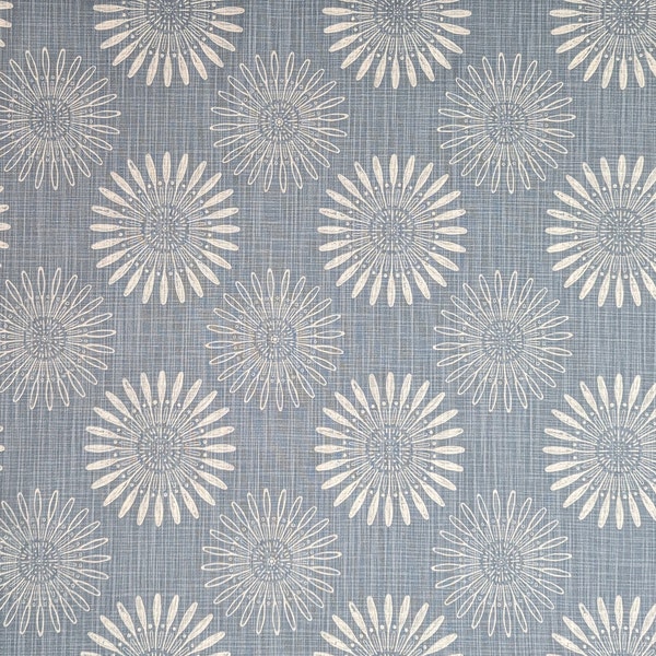 Floral Upholstery Fabric by the Yard, Premier Prints Angela Harris Diva Lagoon, Block Print, Modern Boho White Daisy on Slate Blue, 7 Colors