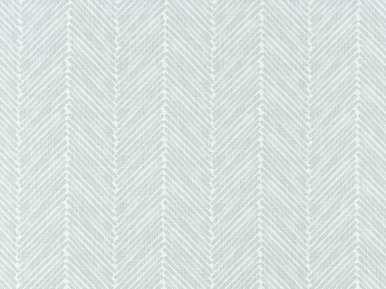 Aqua Blue and White Herringbone Upholstery Fabric by the Yard, Premier