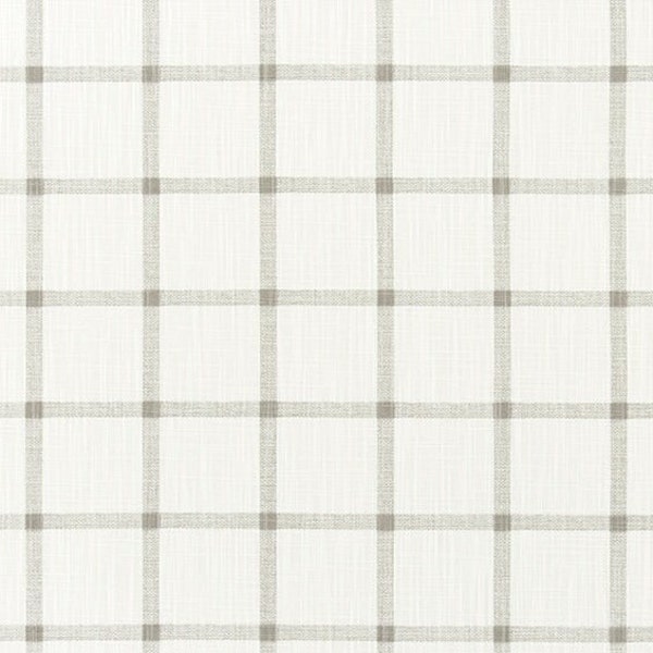 Neutral Windowpane Plaid Fabric, Premier Prints Aaron Ecru Slub Canvas, Grid, Check, Upholstery Drapery, Modern Farmhouse, 54", Designer