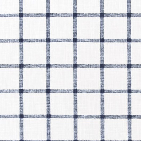 Navy Blue & White Windowpane Plaid Upholstery Fabric, Dark Blue Check, Grid, Fabric by the Yard, Premier Prints Aaron Italian Denim Cotton