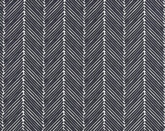 Navy Blue Herringbone Upholstery Fabric by the Yard, Premier Prints Griffen Peacoat Blue Slub Canvas, Dark Blue & White Chevron, Home Decor