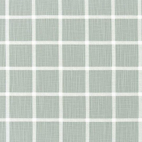 Soft Green Windowpane Plaid Upholstery Fabric, Light Green & White Check, Fabric by the Yard, Premier Prints Abbot Waterbury Slub, Cotton