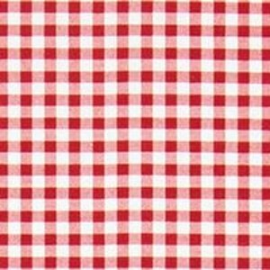 May include: Red and white checkered pattern. The repeating pattern features a grid of evenly sized squares in a classic gingham design. The fabric appears to be cotton or a similar material, suitable for various crafting or sewing projects.