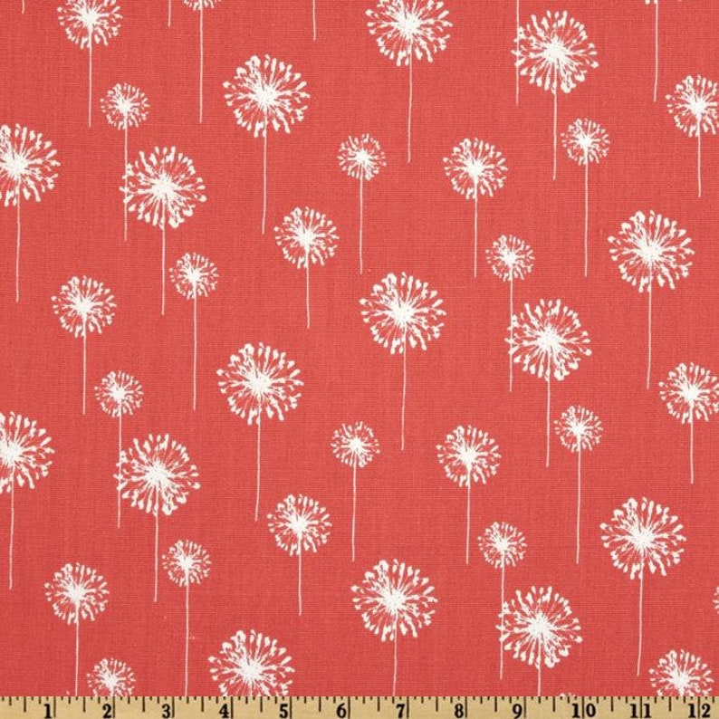 Crimson Dandelion Print with Coral Accents on Deep Indigo Batik and Blue-White Marble Background