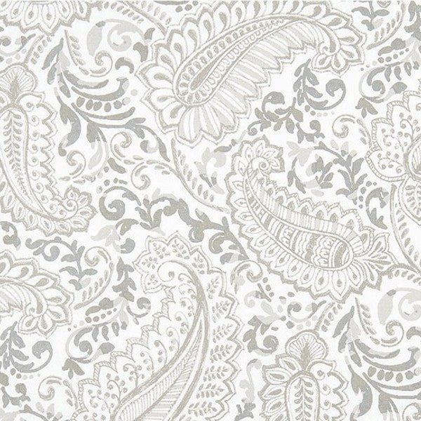 Neutral Paisley Fabric by the Yard, Ecru and Gray Modern Floral Fabric, Premier Prints Shannon Ecru, Home Decor, Upholstery, Drapery Fabric