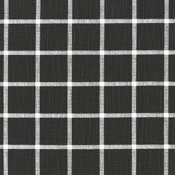 Black Windowpane Plaid Upholstery Fabric, Charcoal & White Check, Fabric by the Yard, Premier Prints Abbot Ink Cotton Slub, Grid, 54"