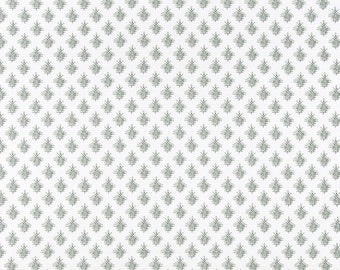 Block Print Floral Fabric by the Yard, Upholstery Fabric, Premier Prints Dyann Spruce Green Slub Cotton, Green & White Flowers, Linen Look