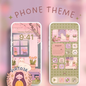 tema telefono sakura cottage tema iOS tema Android icone carine per telefono sfondo fiori di ciliegio tema kawaii tema iPad sfondo tablet libri