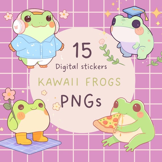 Kawaii Frog Clipart: Manga Anime Stickers (PNG Digital Download)