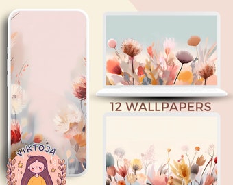 Puede incluir: Un conjunto de 12 fondos de pantalla digitales con diseños florales abstractos en tonos de rosa, naranja y amarillo. Los fondos de pantalla son perfectos para agregar un toque de naturaleza a la pantalla de tu teléfono o computadora.