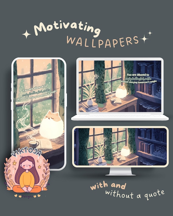 Cozy Cat Motivational Wallpaper: Desktop, Phone, Ultrawide (Digital Download)