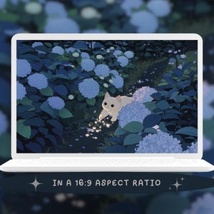 Night garden Cats summer Kawaii Pastel Wallpaper Set – Desktop & Mobile Backgrounds (Digital Download) image 5