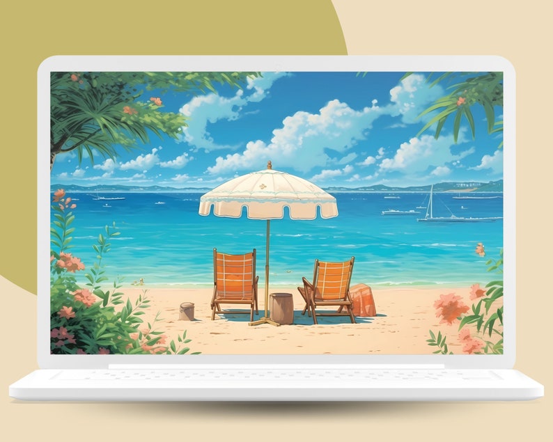 Anime Summer Wallpaper: Camping & Beach Lockscreen (digital Download