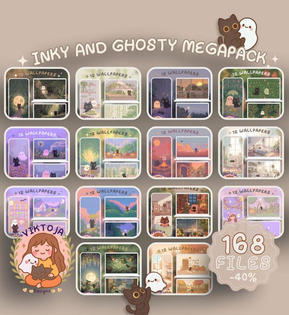 Cozy Cat Anime Wallpaper MEGA Bundle (168 Files) (Digital Download)