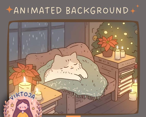 Cozy Cat Lofi Christmas Animated Vtuber Background (MP4)