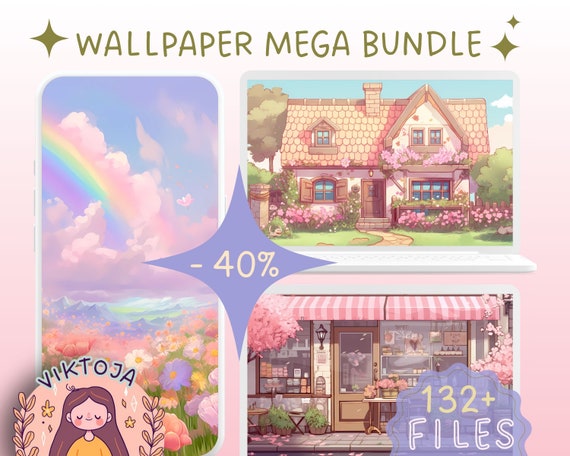 Kawaii Pink Wallpaper MEGA Bundle: Anime Sakura Backgrounds (Digital Download)