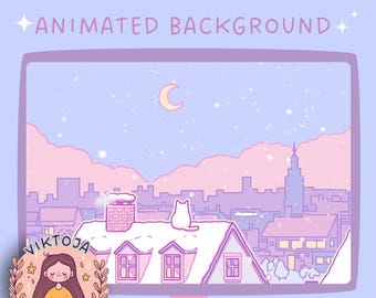 Gezellig winterdak: Kawaii Lofi geanimeerde Vtuber-achtergrond (MP4)