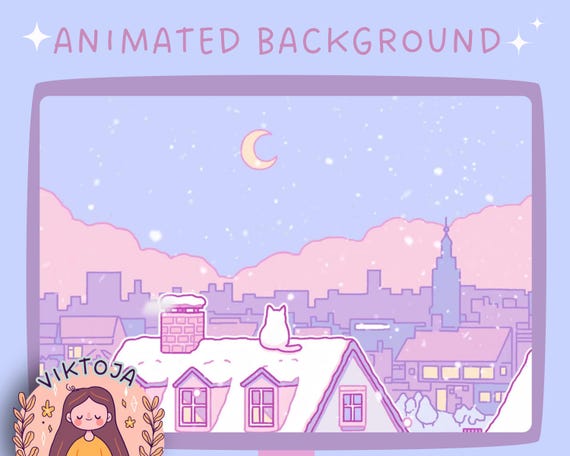 Cozy Winter Roof: Kawaii Lofi Animated Vtuber Background (MP4)
