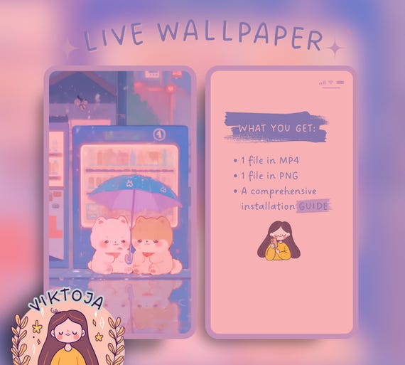Rainy Day Pups Live Wallpaper: Kawaii iOS/Android Phone Background (MP4 & PNG)