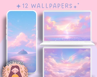 Pastel Meadow Wallpaper Set, Dreamy Anime Style (Digital Download)