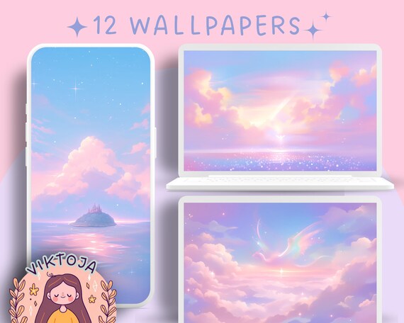 Pastel Meadow Wallpaper Set, Dreamy Anime Style (Digital Download)