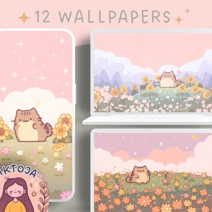 fiore gatti carta da parati carta da parati pastello rosa sfondo del desktop simpatico salvaschermo sfondo kawaii telefono fiore carta da parati carino schermata di blocco