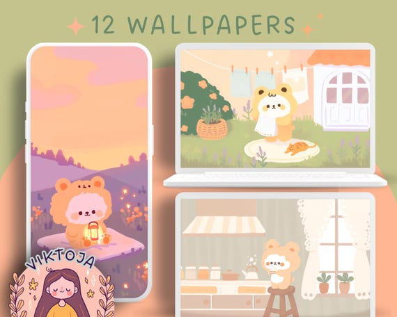 Cute Bear Kawaii Wallpaper Set - Phone & Desktop Backgrounds