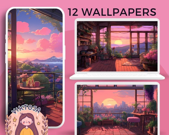 Studio Ghibli Inspired Sunset Wallpaper, Cozy (Digital Download)