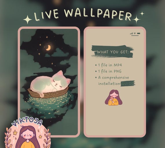 Sleeping Cat Boat Live Wallpaper: Kawaii Hygge iOS Android (MP4 & PNG)