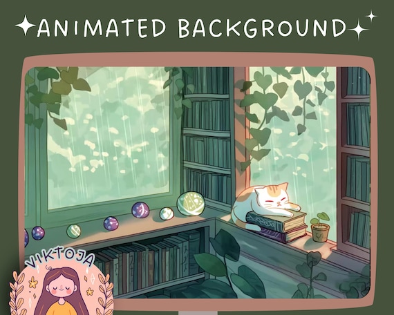 Cozy Lofi Cat Animated Background: Twitch Stream Overlay (MP4)