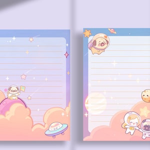 Space Pugs Stationary Kawaii Printable Pages Pastel Lined Pages Cute ...