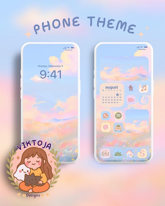 Pastel Sky Phone Theme: Cute iOS/Android Icons (Digital Download)