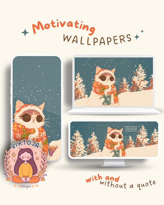 Sassy Cat Winter Wallpaper for Phone & Desktop (Digital Download)