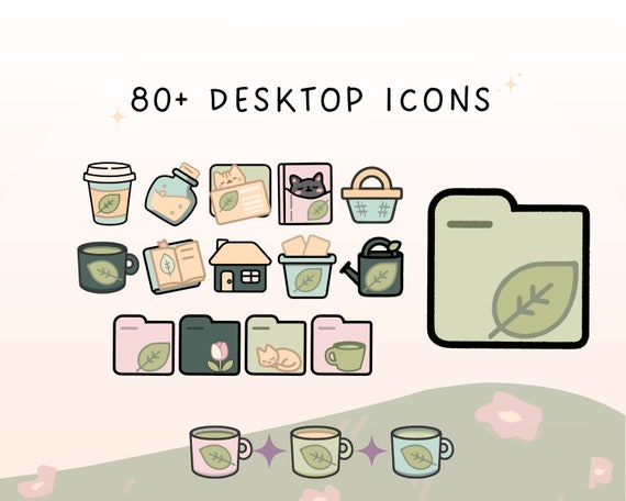 Matcha Cat Desktop Icons: 80+ Green Boho Folder Icons (PNG & ICO)