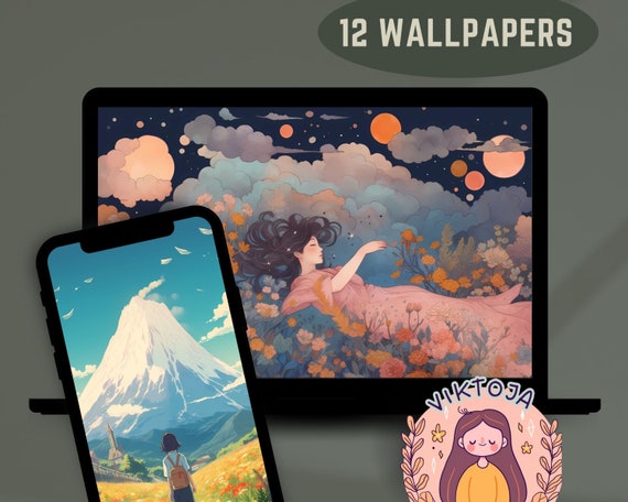 Studio Ghibli Style Wallpaper Set, Anime Screensaver (Digital Download)