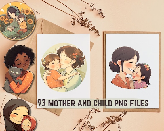 Mother's Day Anime PNG Bundle: Diverse Moms Clipart (Digital Stickers)