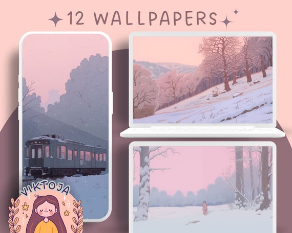 Winter Landscape Wallpaper, Aesthetic Lofi Scenes (Digital Download)