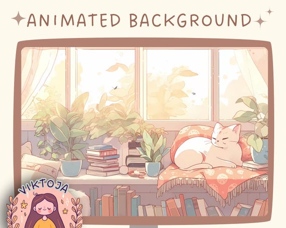 Cozy Lofi Cat Animated Vtuber Background: Twitch Stream Overlay (MP4)