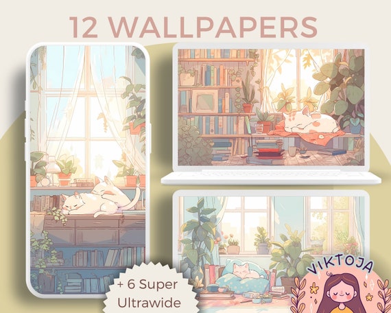 Cozy Cats Wallpaper Bundle: Desktop & Mobile (Digital Download)