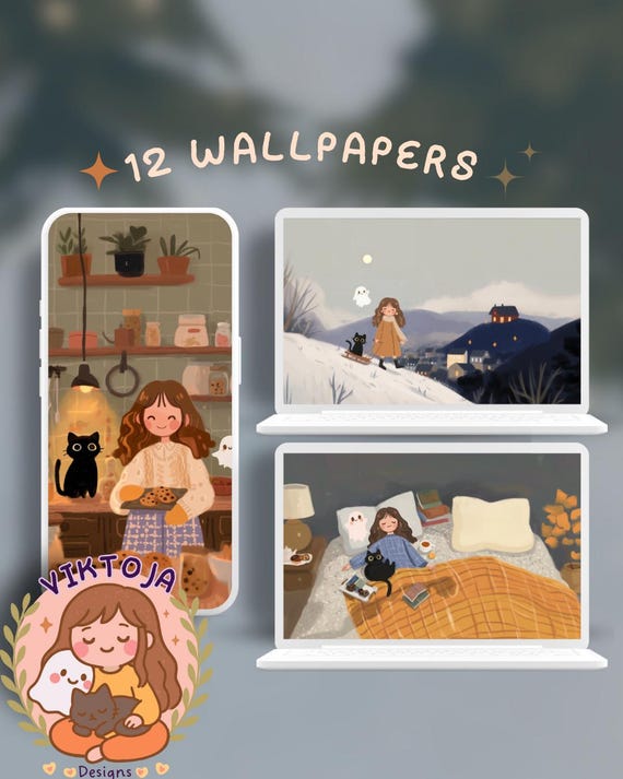 cozy winter Wallpaper: Cozy Phone & Desktop Backgrounds (Digital Download)