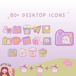 Pastel Ghost Desktop Icons, Kawaii PC/Mac Theme (80 PNG + ICO) (Digital Download)